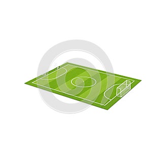 3D rendering of a soccer field with goal post and net isolated on white background