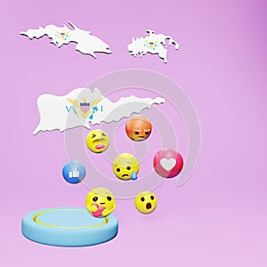 3d rendering of social media emoticon use in Virgins Island for product promotion