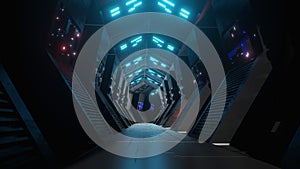 3d rendering of spaceship style abstract sci-fi hallway tunnel