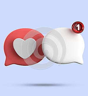 3d rendering of speech bubble with notification icons, megaphone icons