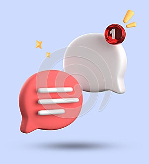 3d rendering of speech bubble with notification icons, megaphone icons