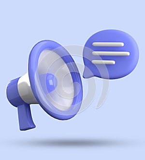 3d rendering of speech bubble with notification icons, megaphone icons