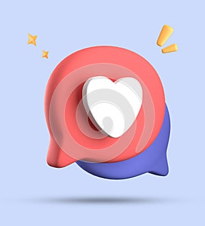 3d rendering of speech love bubble with notification icons, megaphone icons