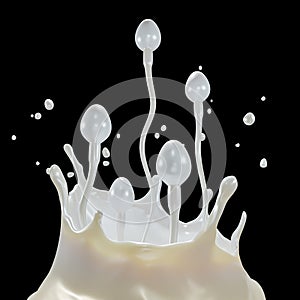 3D Rendering of Sperm Burst Out of Thick White Liquid Semen