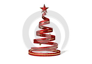 3d rendering of spiral Christmas tree decorate with star and golden ball on white background. 3d minimal concept for Christmas or