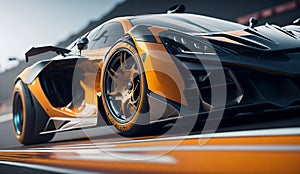 3d rendering , sport car racing on race track , car wheel drifting