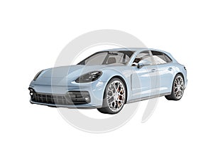 3d rendering of sports car in blue color isolated on white background no shadow