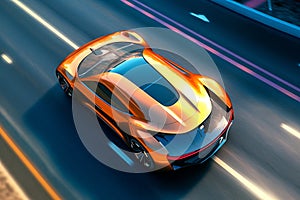 3D rendering of a sports car on the road with motion blur