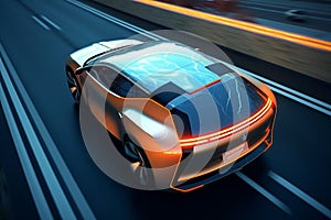 3D rendering of a sports car on the road with motion blur