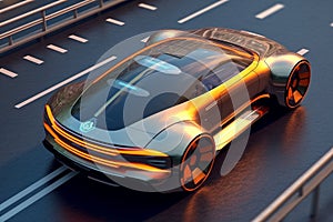 3D rendering of a sports car on the road with motion blur