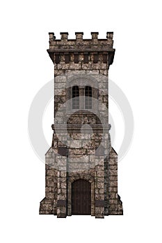3D rendering of a square fairytale castle tower isolated on white