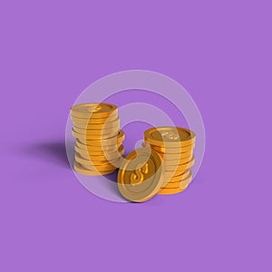 3d rendering stack coins with pastel background