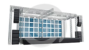3D rendering of the stage show and truss construction with a Light and sound system for concert performance business