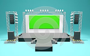 3D rendering of the stage show and truss construction with light and sound system for concert performance business concept