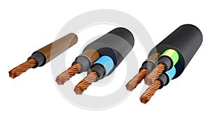 3D rendering of Standard color code for electrical wiring on a white background, Single and 3-phase system