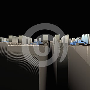 3D rendering from street level of the metropolis of the future