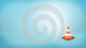 3d rendering of a striped traffic cone placed on blue background.
