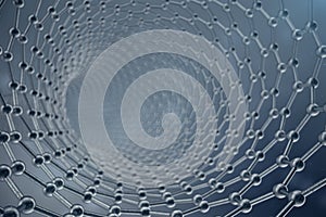 3d rendering structure of the graphene tube, abstract nanotechnology hexagonal geometric form close-up, concept graphene