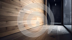 3d rendering style of empty room with wooden wall and wooden floor. minimalistic interior