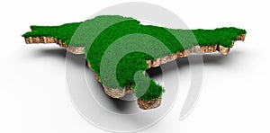3D rendering of the subcontinent made of a grass patch with a white isolated background