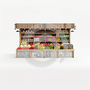 3d rendering of a supermarket or grocery store with shelves full of food products