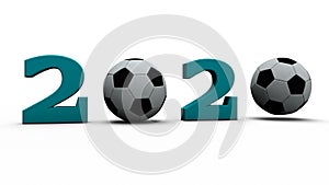 3D rendering of the symbol of 2020 new year which has footballs instead of zeros. The idea of developing sports, the future of a