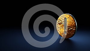 3d rendering symbol of warning wrapped in gold foil on dark blue background