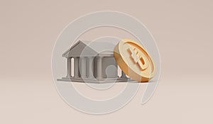 3D Rendering symbols Turkish lira coin and bank icon concept of money currencies.