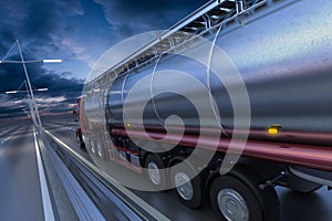 3D rendering of Tanker on the road at dawn