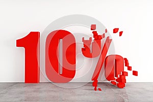 3D rendering of ten percent red icon on white background