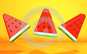 3d Rendering of three floating watermelon slices