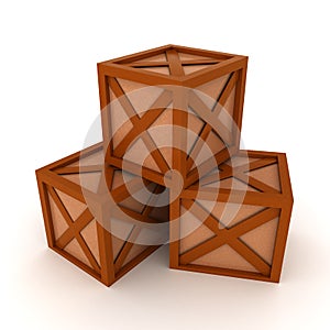 3D Rendering of three wooden crates