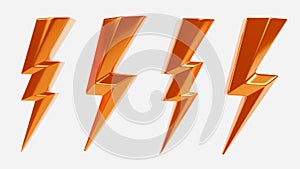 3d rendering of thunder and bolt lighting fash icons set, thunderbolt symbol icon on isolated white background