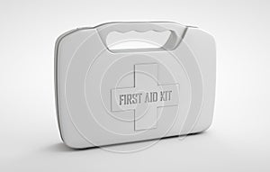 3d rendering of Tin first aid kit with cross emblem. Clipping path included