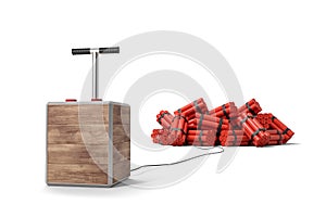 3d rendering of tnt dynamite sticks with detonator box isolated on white background.
