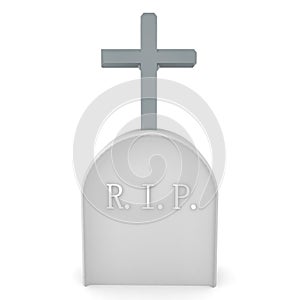 3D Rendering of tombstone with silver cross above