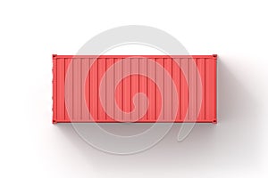 3d rendering of top view of closed red shipping container isolated on white background