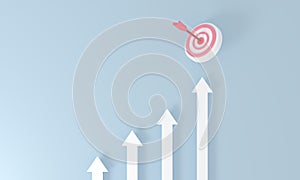 3d rendering of top white rising arrow for target business planning new strategy. growing business target concept idea. Step to