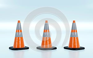 3D rendering of traffic cones, caution, warning, under construction, maintenance and attention concept