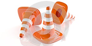 3d rendering traffic cones on white background