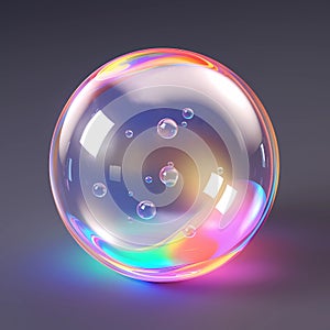 3d rendering of a translucent bubble with iridescent hues on a muted backdrop