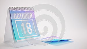 3D Rendering Trendy Colors Calendar on White Background - october 18