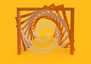 3d rendering of tunel square spiral on yellow background, 3d abstract minimal concept