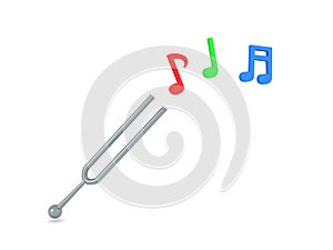 3D Rendering of tunning fork with musical notes coming out it