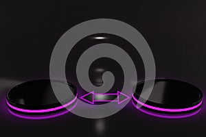 3D Rendering Two Biggest Neon Cylinder Light Purple Display Background Mock up