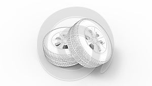 3d rendering of two car tires isolated in white background