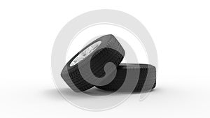 3d rendering of two car tires isolated in white background