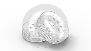 3d rendering of two car tires isolated in white background