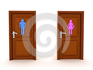 3D Rendering of two doors with male and female signs