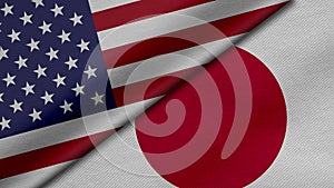 3D Rendering of two flags from Federal United States of America and japan